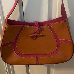 Claudia Firenze Tan Leather and Pink Suede Hand Bag.